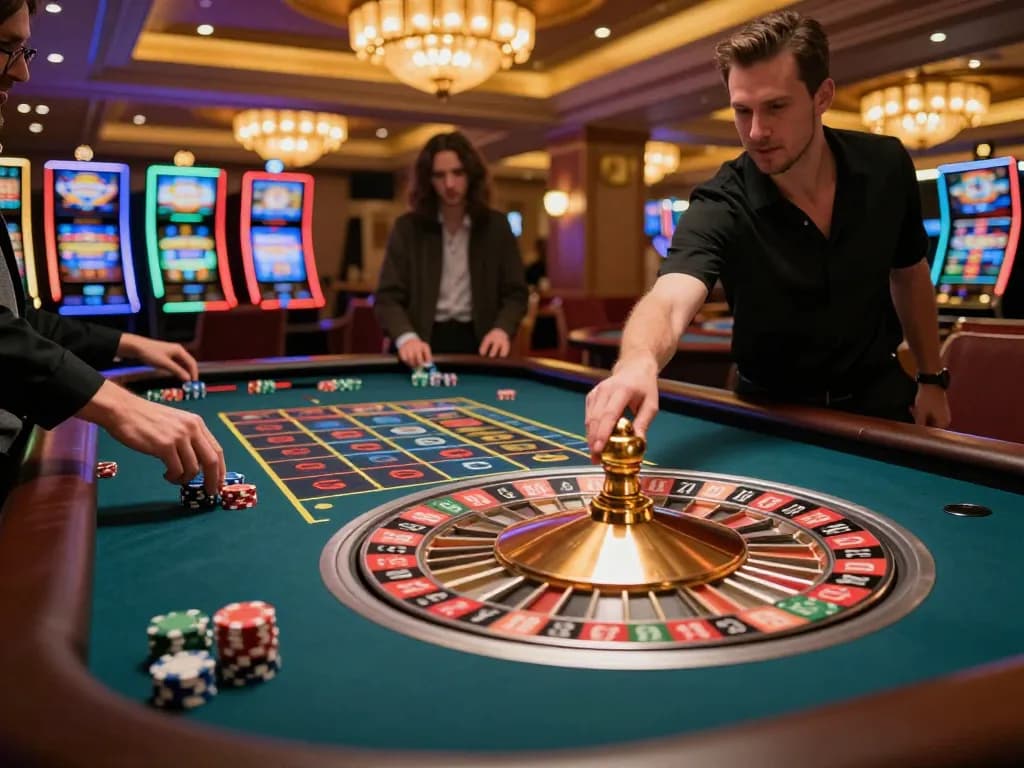 CM88 roulette table action with players and lively atmosphere in an upscale casino setting.