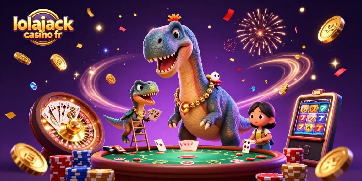 Lancez-vous dans l'action au Lolajack casino fr avec une scène animée de jeux de casino.