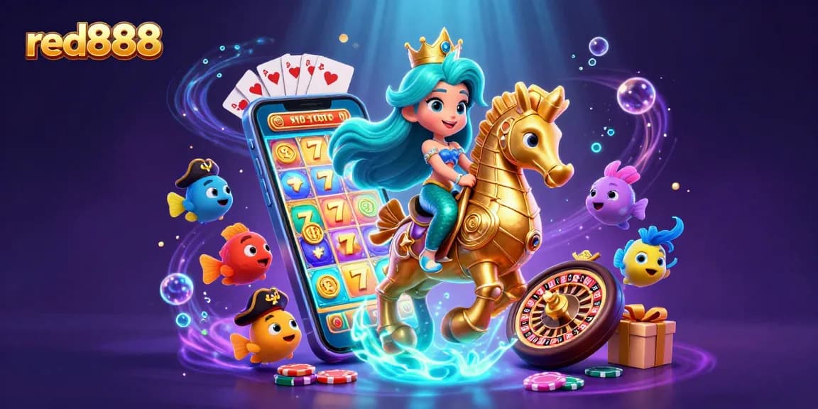 Experience vibrant slot gaming in the underwater realm of red888 with enchanting characters.