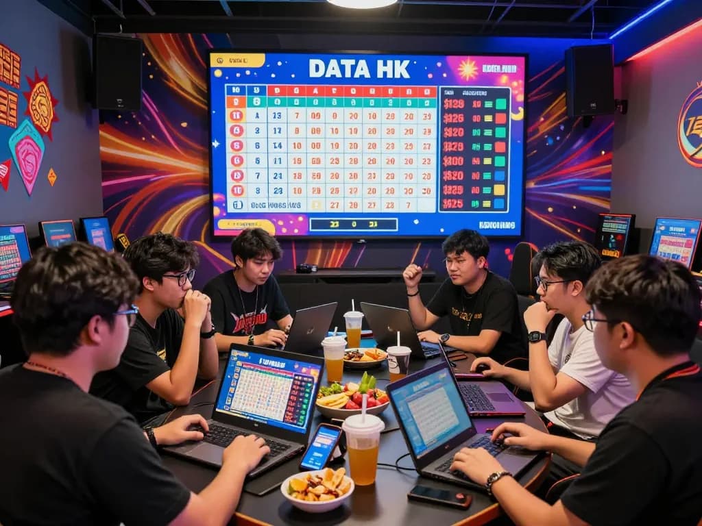 Exciting scene of players participating in Togel Hongkong live draw, showcasing Data HK results in a vibrant gaming lounge.