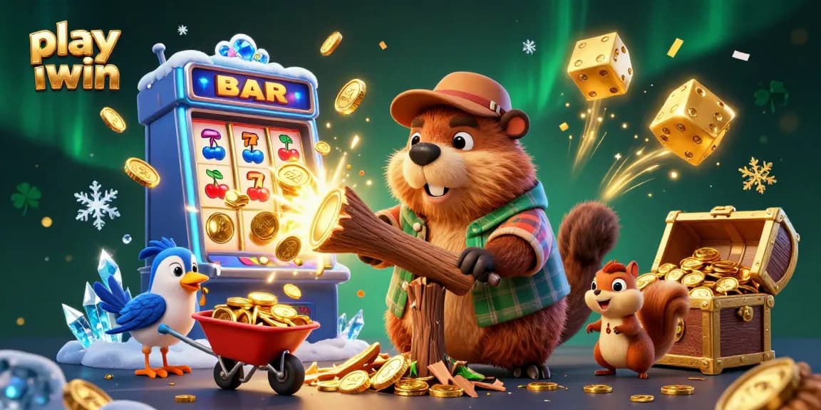 Spin and win with play iwin's vibrant 3D casino theme featuring characters and gold coins.