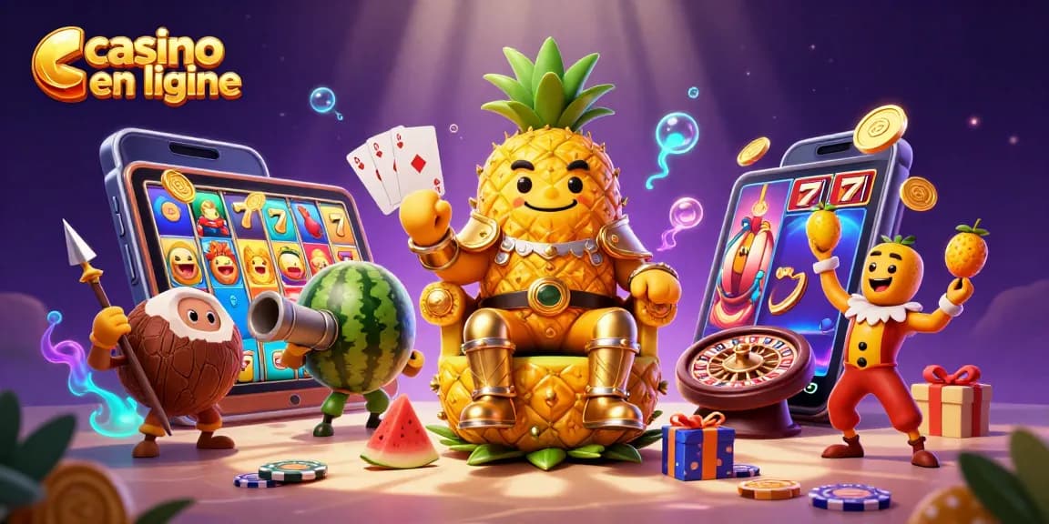 Jouer au casino en ligne avec des personnages colorés dans une ambiance festive et ludique.