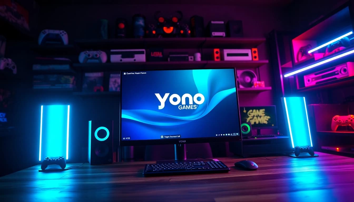 Engaging yono 777 gaming setup with vibrant lighting and stunning game interface.
