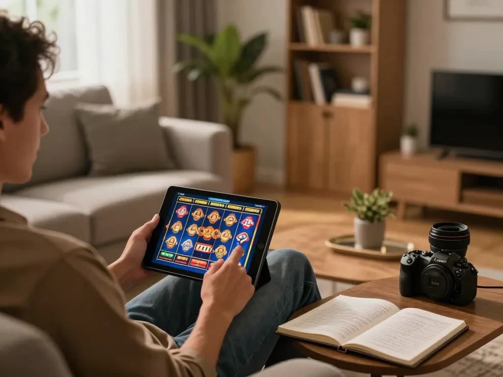 Engaging online gaming session showcasing 包网 on a tablet, cozy home setting with strategic betting notes