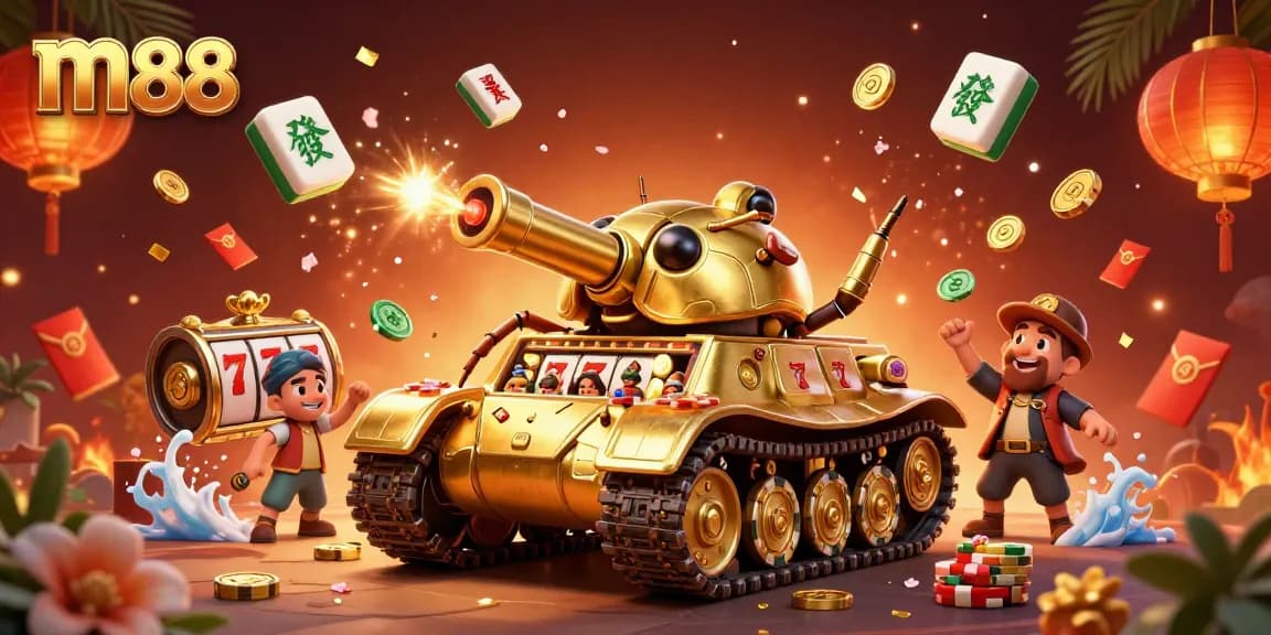 Spin the reels of m88 in this vibrant, dynamic casino-themed 3D illustration.