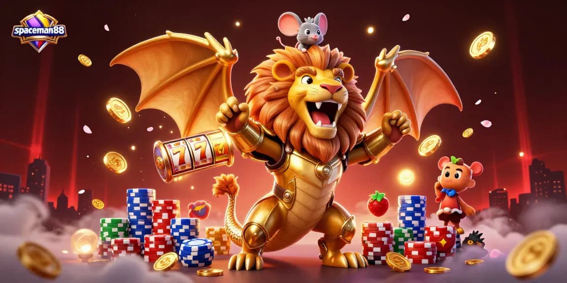 Experience the excitement of spaceman88 with thrilling slot reels and a golden chimera in action.