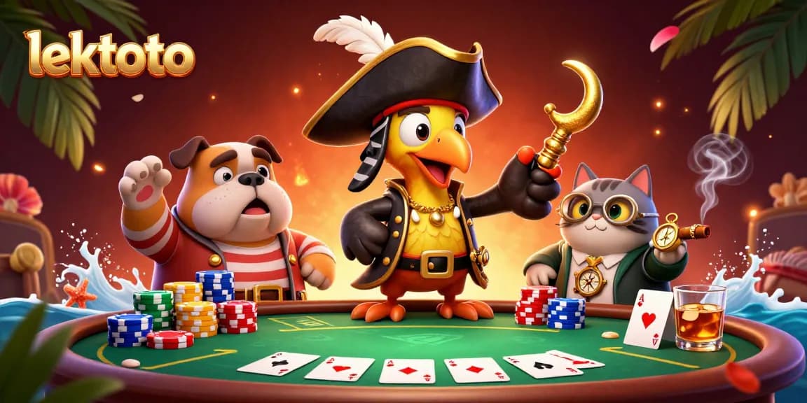 Experience the excitement of lektoto gaming with iconic characters around a vibrant poker scene.