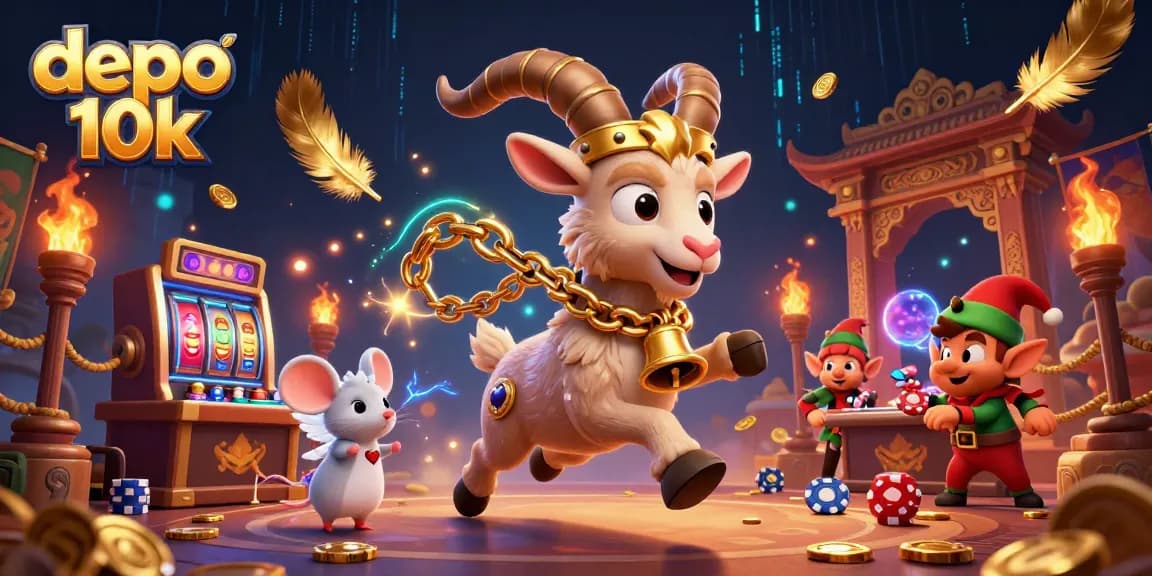 Experience the excitement of depo 10k with playful characters in a vibrant 3D casino scene filled with action and energy.