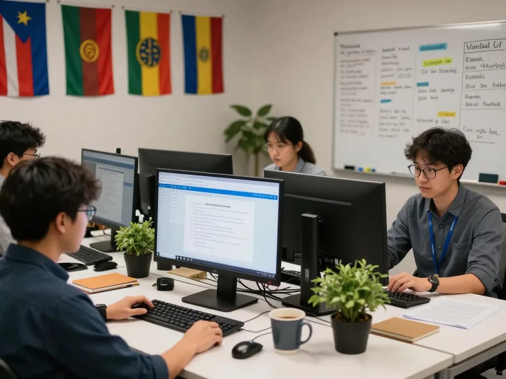 动态翻译团队在专业工作空间内使用有道翻译，结合技术与协作。