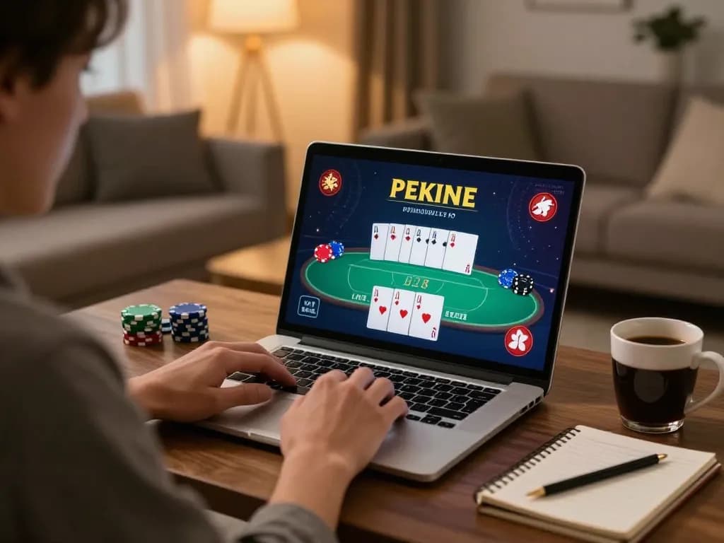 Engaging online gaming session with mdg188 on laptop in a cozy living room setting.