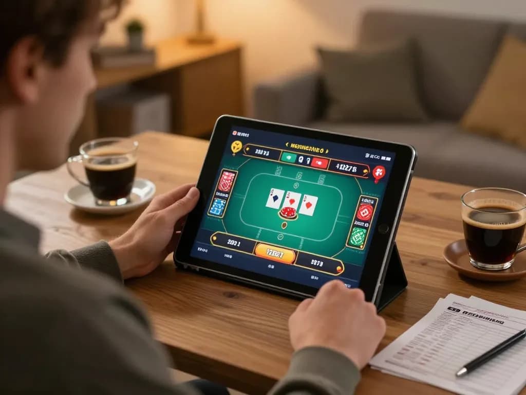 Trải nghiệm chơi poker hấp dẫn trên ứng dụng 12bet trong không gian ấm cúng tại nhà.
