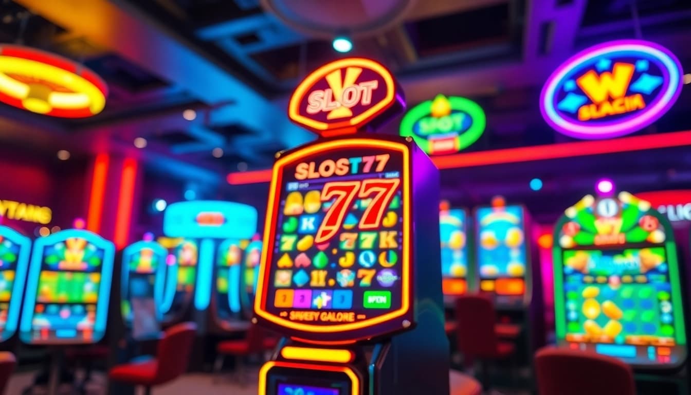Main visual of Slot77 mesin game interaktif menampilkan keseruan bermain di kasino.