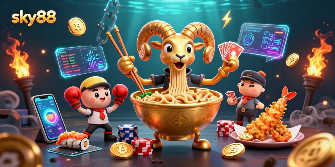 Engage with sky88's thrilling gaming scene featuring a colorful 3D casino illustration.