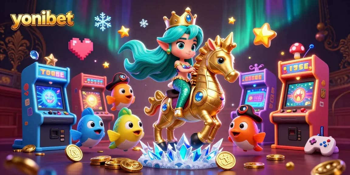 Experience the thrill of yonibet through an enchanting 3D scene with a mermaid and seahorse in a vibrant casino backdrop.