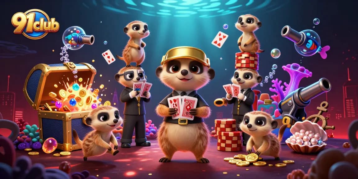 Experience the thrill of 91club with meerkats managing a vibrant casino scene.