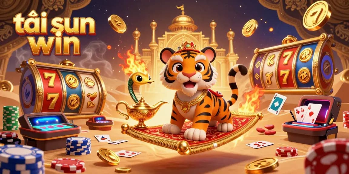 Experience amazing gameplay and exciting wins with tải sun win, featuring vibrant 3D gaming elements in an illustrated casino scene.