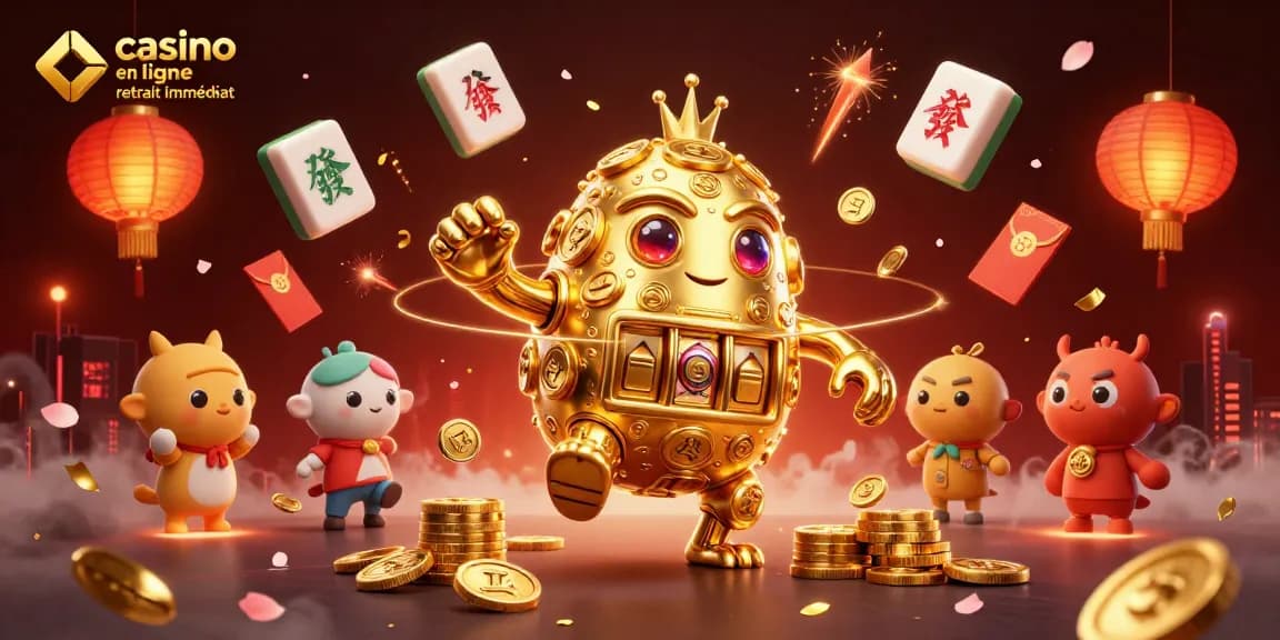 Jouez et gagnez avec le casino en ligne retrait immédiat, illustré par un golem en pièces d'or.