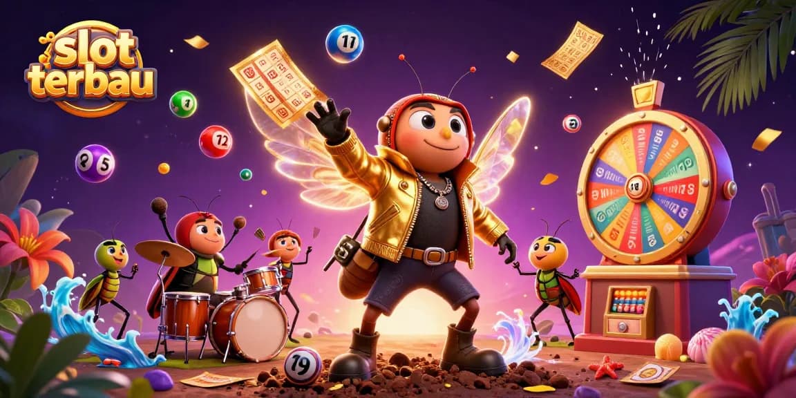 Experience the excitement of slot terbaru in this vibrant 3D illustration featuring dynamic characters and casino elements.