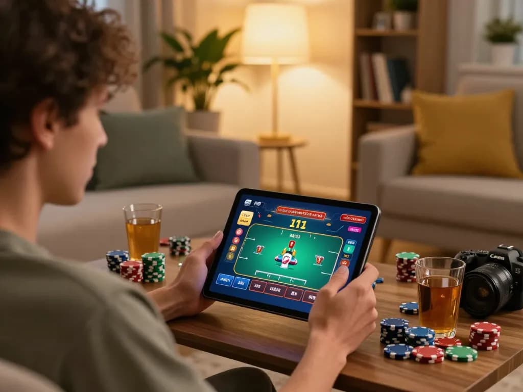 Engaged player using 78wingo to strategize online poker gaming session with vibrant interface