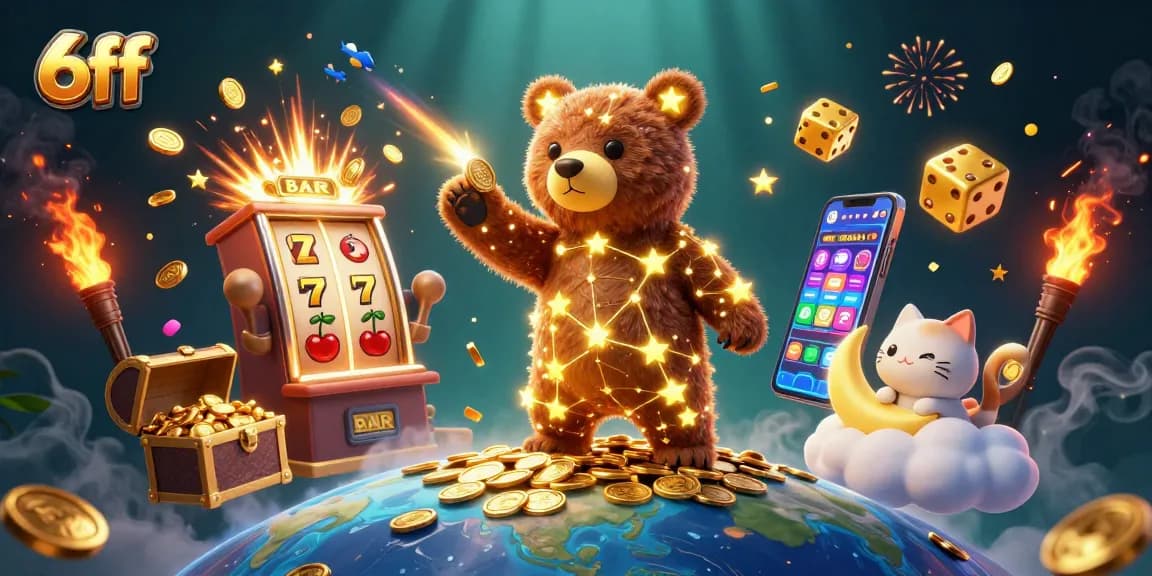 Experience winning with 6ff in a vibrant casino scene filled with gold and colorful game elements.