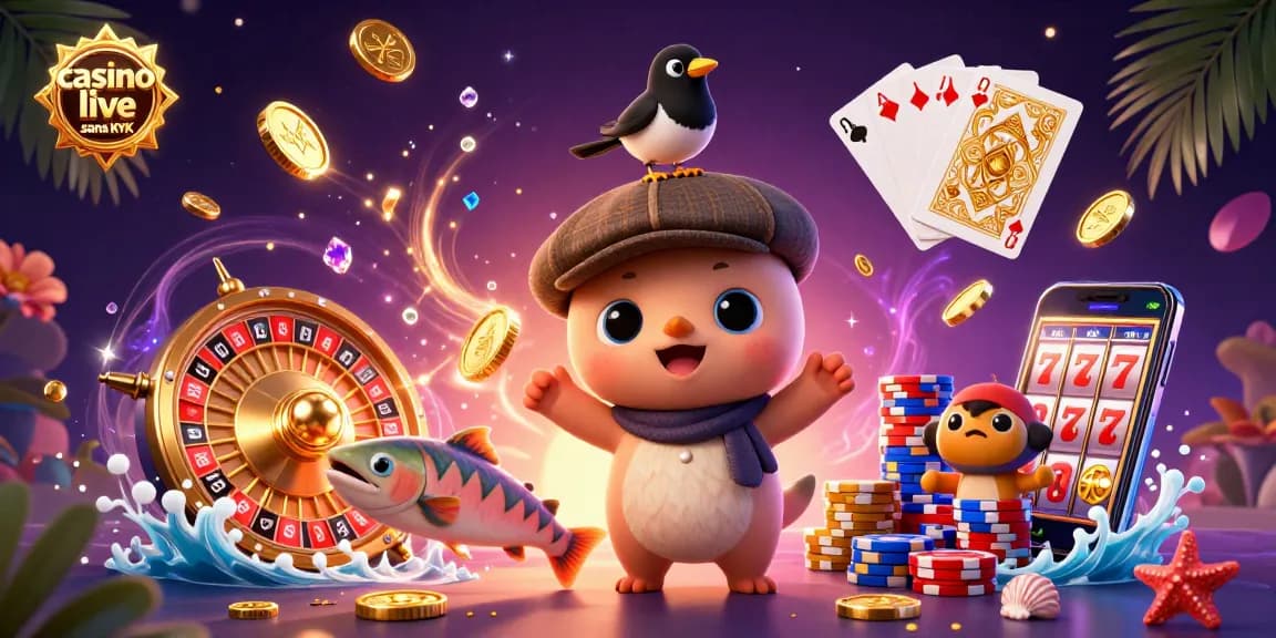 Plongez dans l'univers du casino live sans KYC avec des éléments de jeu captivants et colorés.