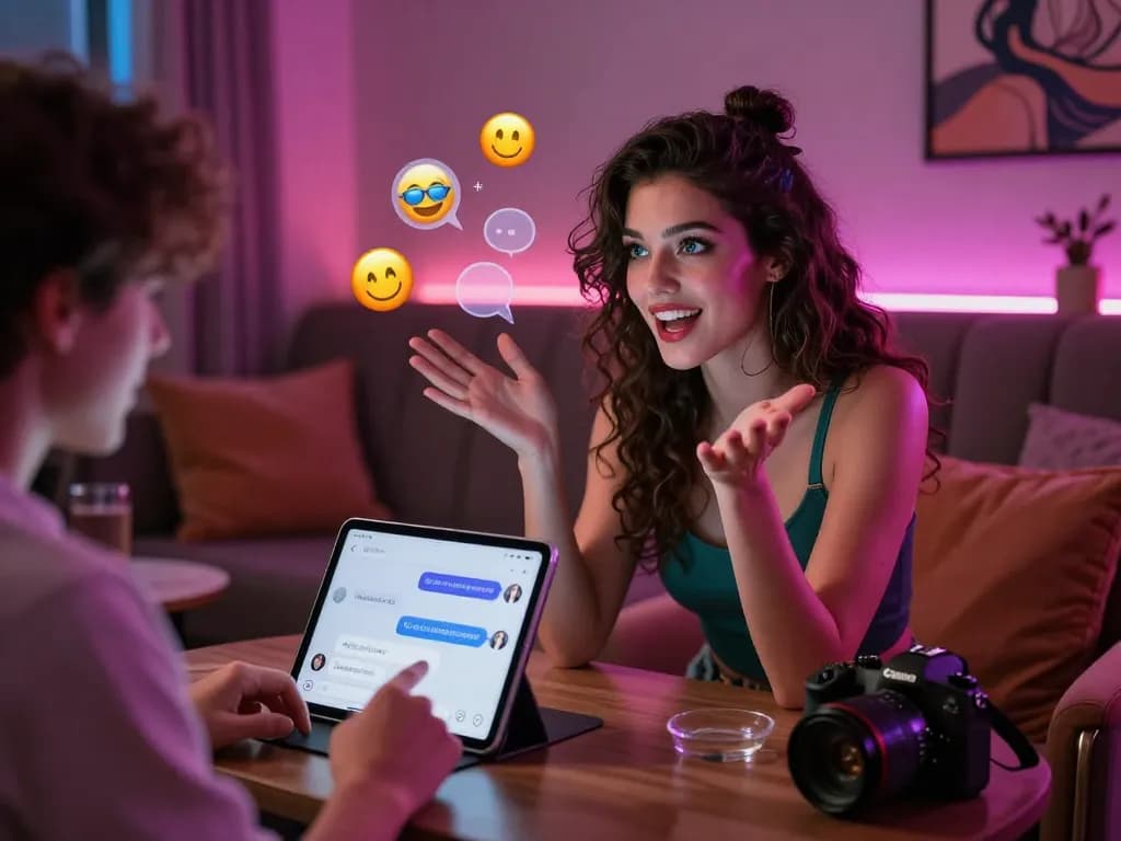 Engaging ai porn chat scene with vibrant AI character and user interaction.