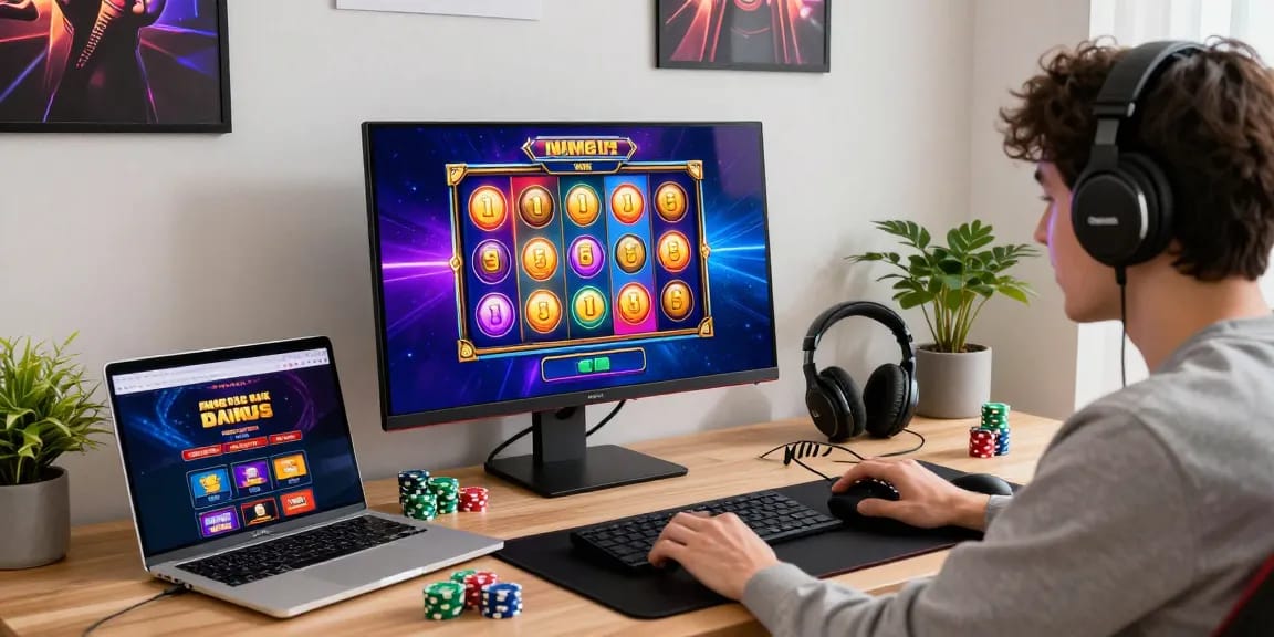 Exciting online gambling scene showcasing slot depo 1k player engaging with vibrant games