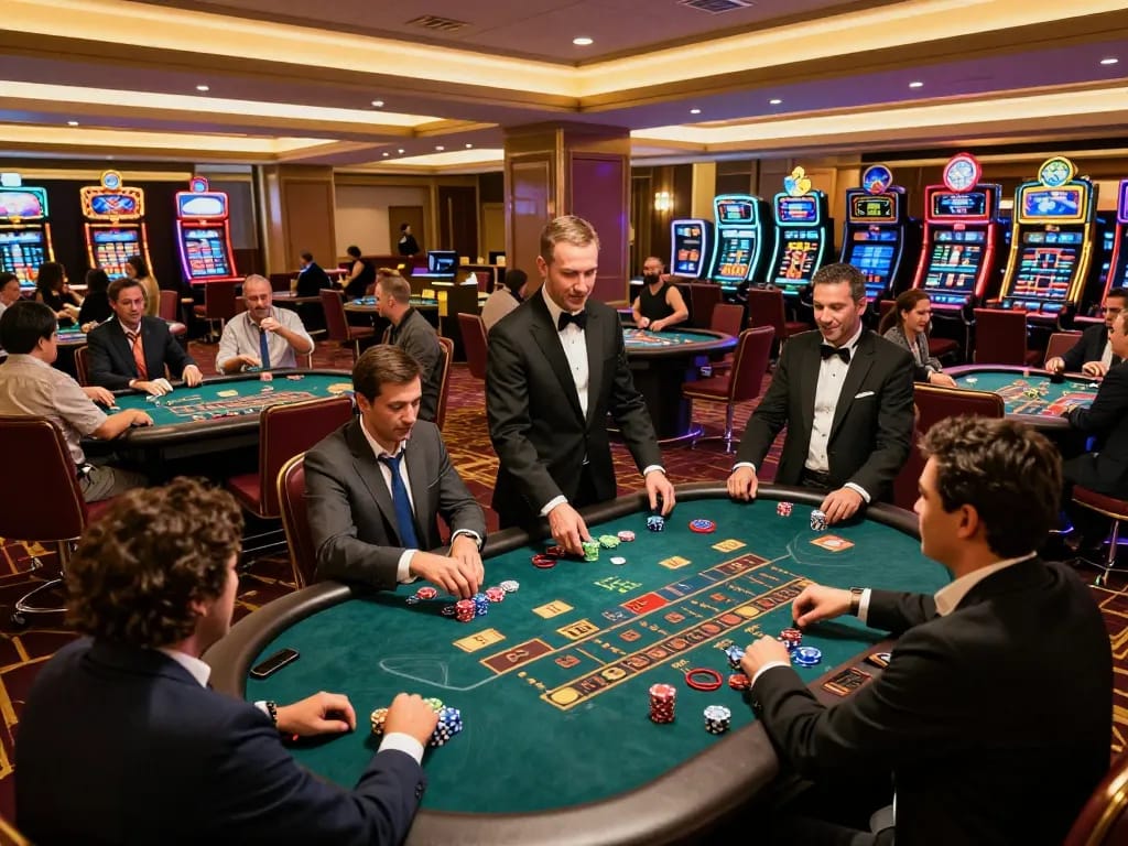 Engaged players enjoying tables at Trang chủ MM88 casino, showcasing exciting gameplay and a vibrant atmosphere.