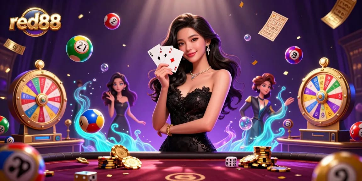 Experience the excitement of red88 with vibrant lottery elements and a stylish casino ambiance.
