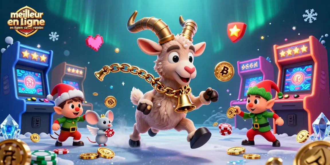 Illustration dynamique représentant le meilleur casino en ligne retrait rapide avec un Krampus et des gremlins.