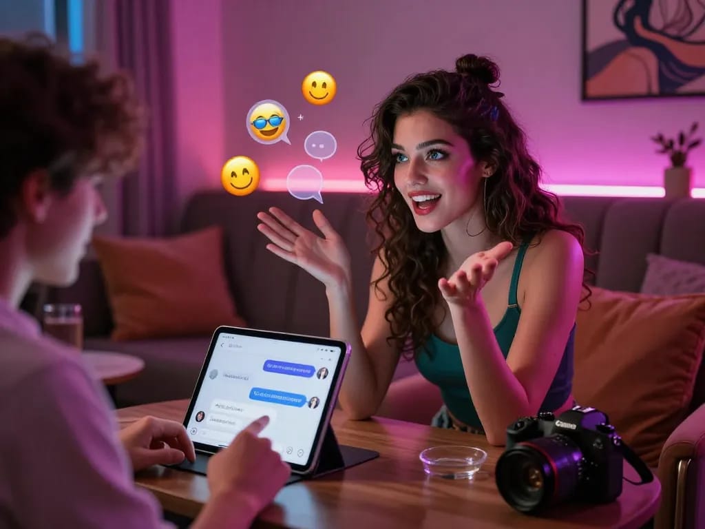Engaging ai porn chat scene with vibrant AI character and user interaction.