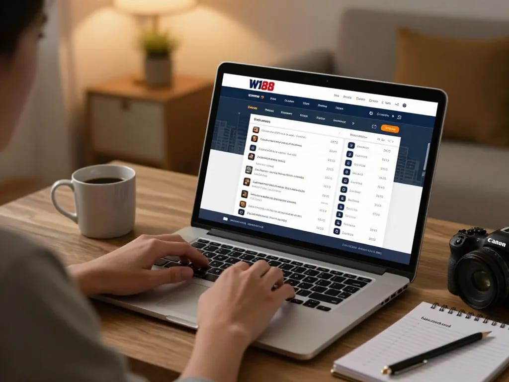 Engaging with W188 live sports betting on a laptop showcasing dynamic betting options.