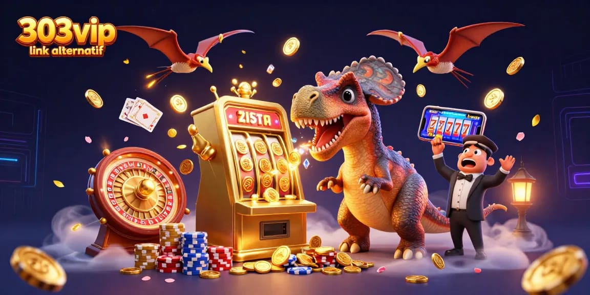 Catch the jackpot with 303vip link alternatif in this vibrant casino scene featuring 3D characters.