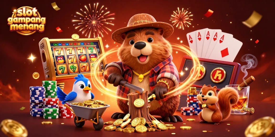 Experience slot gacor gampang menang with vibrant characters celebrating a jackpot in a lively casino scene.