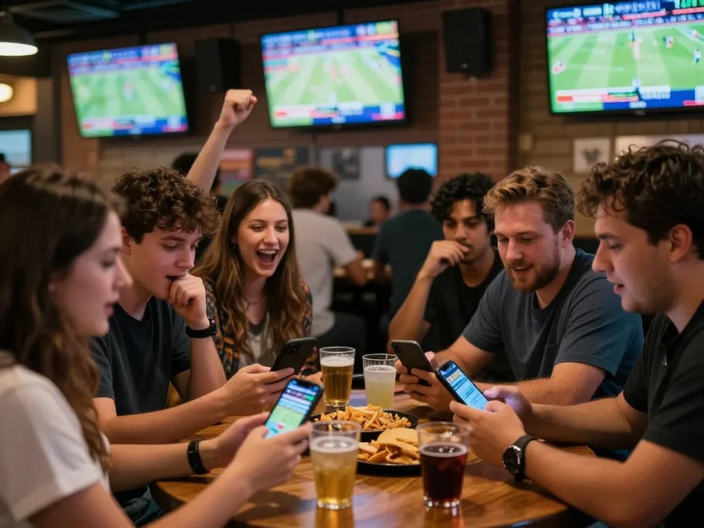 Join fans at a vibrant sports bar placing 8xx bet on their favorite games