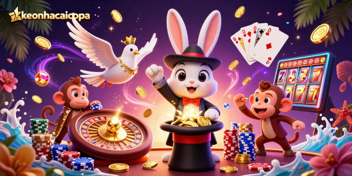 Engage in thrilling wins with keonhacaicopa's animated casino adventure featuring magical characters.
