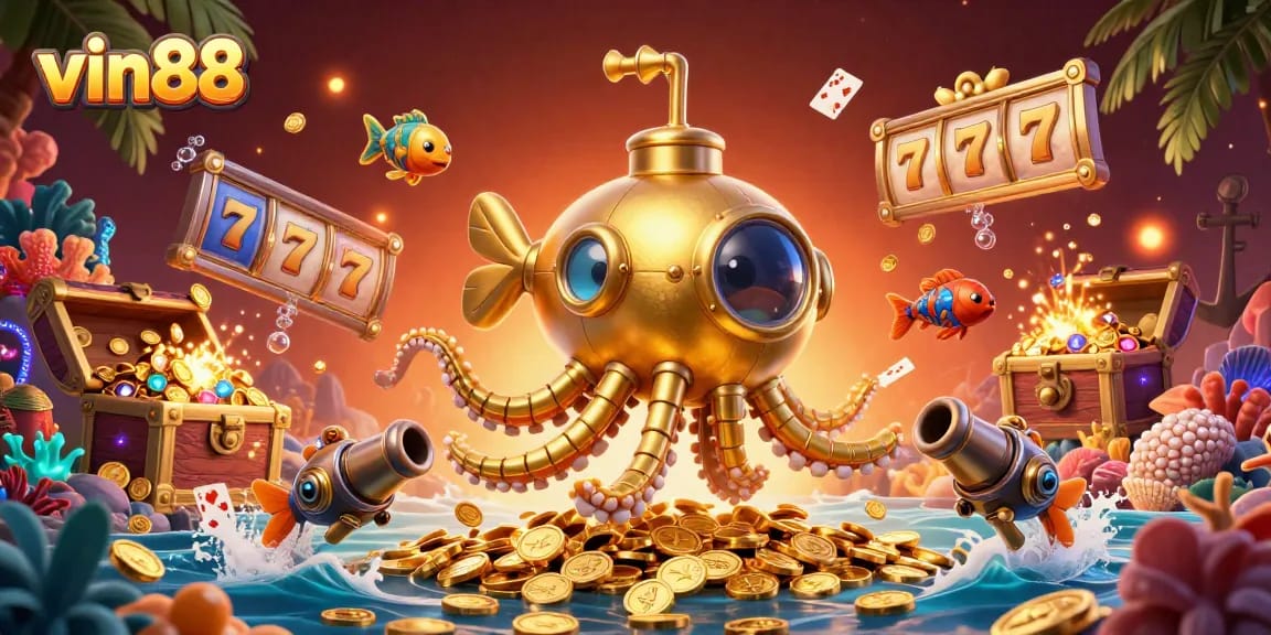 Experience thrilling wins with vin88 in an engaging underwater casino adventure showcasing vibrant slot elements.