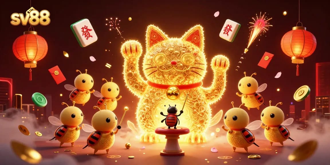 Engage with sv88's vibrant casino world featuring golden fireflies and lucky symbols.