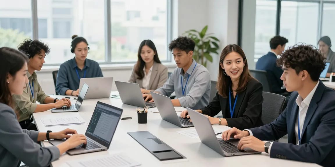 Team collaborating on it support services for small business in a modern office.