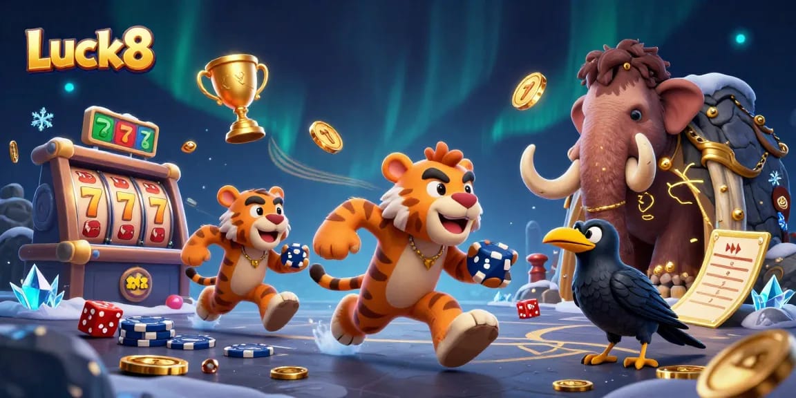 Play at Luck8 and enjoy a lively prehistoric casino environment filled with vivid game elements.
