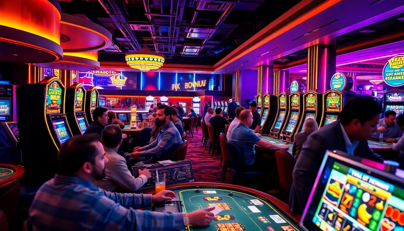 Experience the excitement of Non Uk Casino 2025 with vibrant gaming scenes and engaging players.
