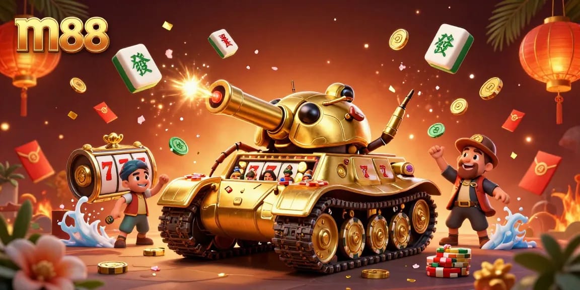 Spin the reels of m88 in this vibrant, dynamic casino-themed 3D illustration.