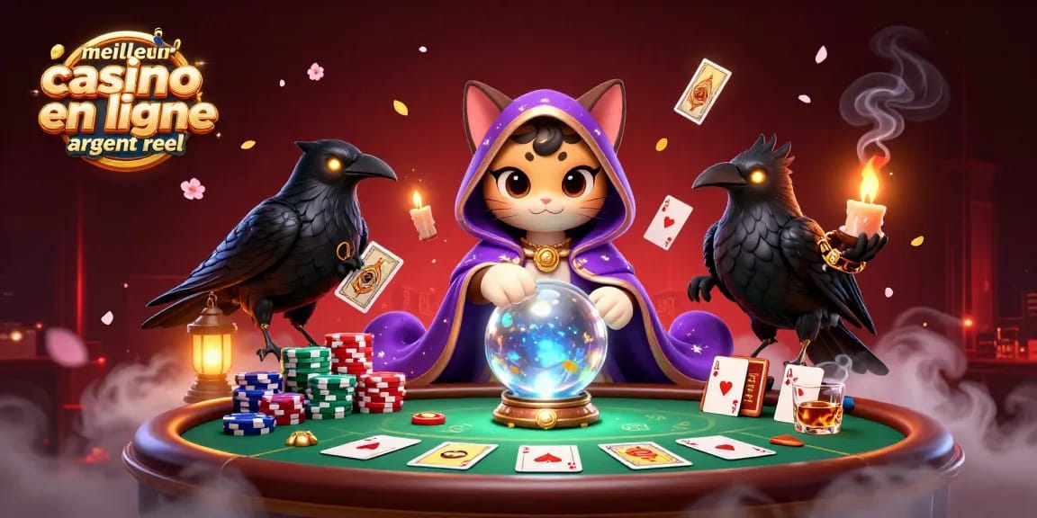 Jouez au meilleur casino en ligne argent réel avec des personnages mystiques, des jeux de cartes et des jetons colorés.