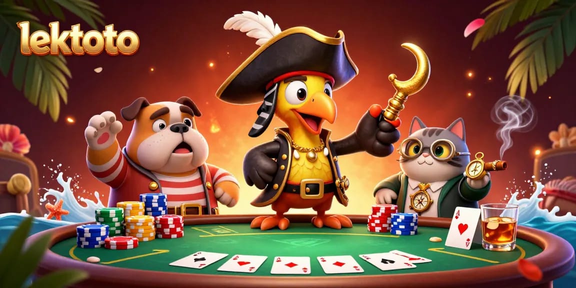 Experience the excitement of lektoto gaming with iconic characters around a vibrant poker scene.