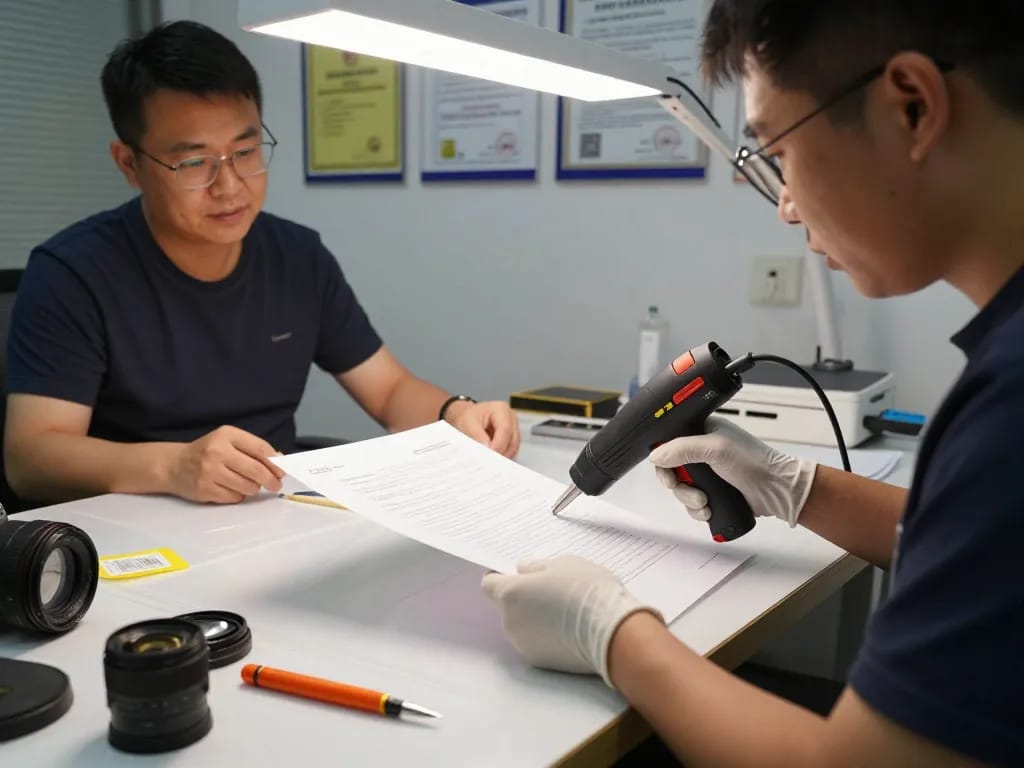 Expert technician providing dịch vụ bóc ép plastic with precision tools in a professional workspace.