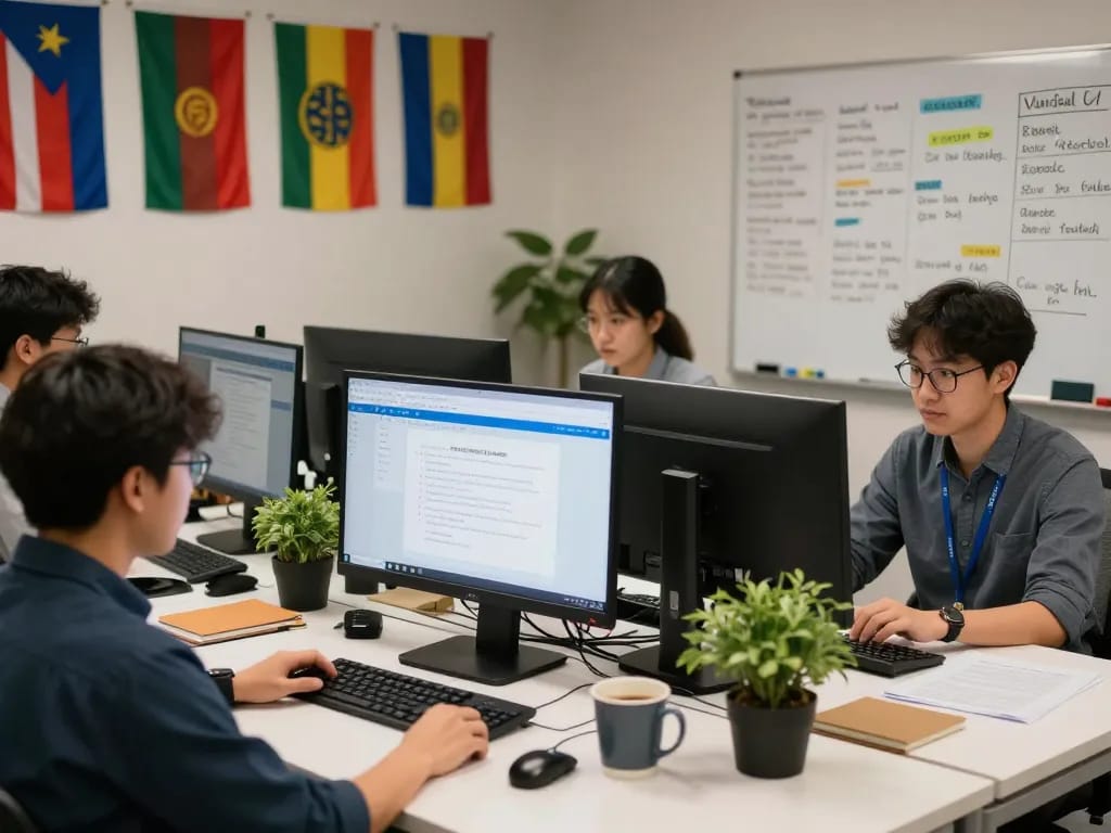 动态翻译团队在专业工作空间内使用有道翻译,结合技术与协作。