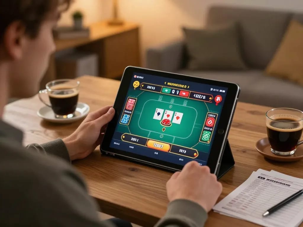 Trải nghiệm chơi poker hấp dẫn trên ứng dụng 12bet trong không gian ấm cúng tại nhà.