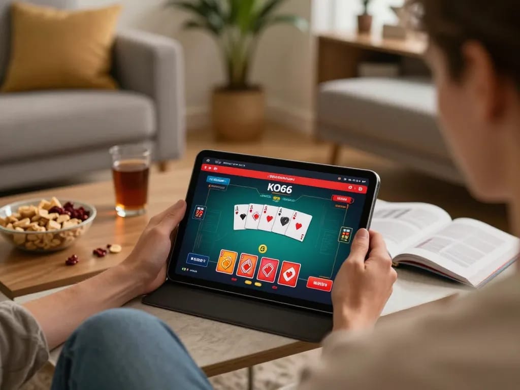 Trải nghiệm chơi poker hấp dẫn trên ứng dụng KO66 trong không gian ấm cúng với hình ảnh sống động và bầu không khí thân thiện.