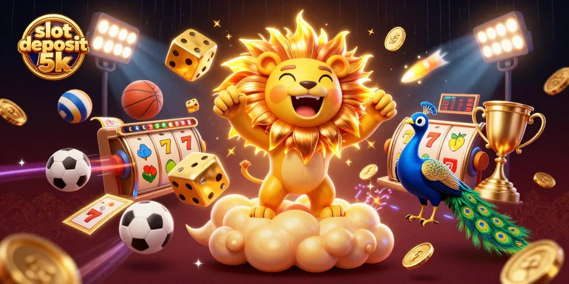 Experience the excitement of slot deposit 5k with vibrant 3D illustrated characters, symbols, and casino elements.