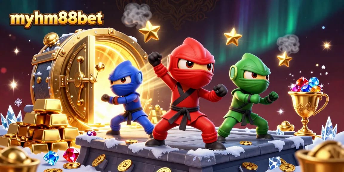 Experience thrilling action with myhm88bet as chameleon ninjas unleash gold and gems amidst a vibrant backdrop.